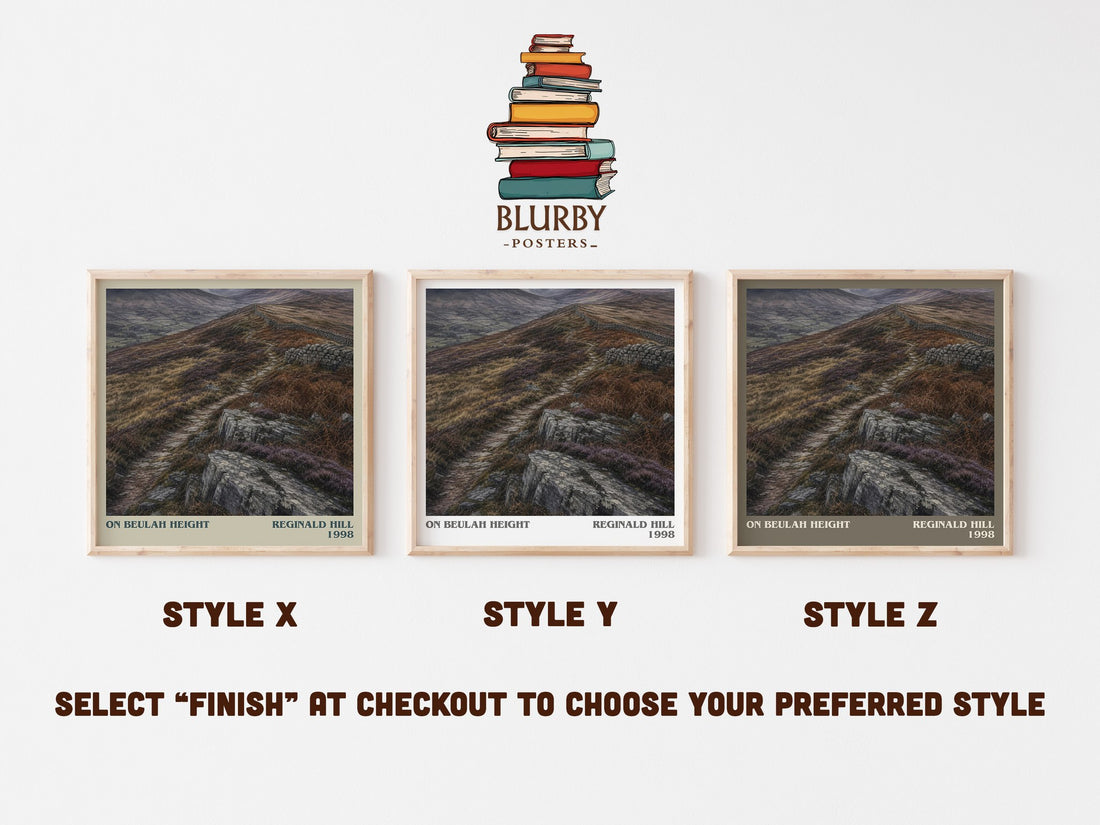 On Beulah Height literary print in frame leaning in hallway – crime wall art (mockup)