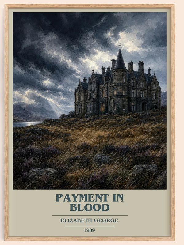 Payment in Blood book cover book poster by Elizabeth George – framed literary art print