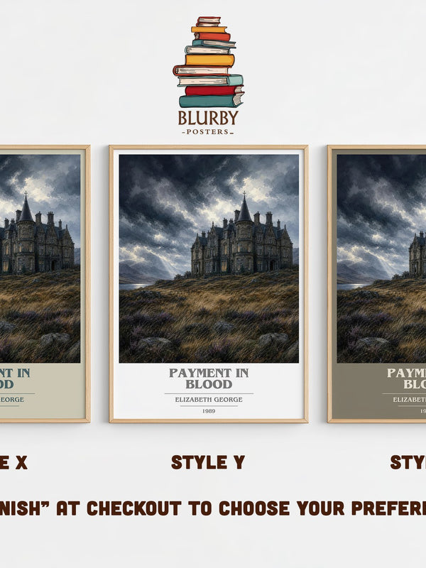 Payment in Blood book cover print in frame leaning in hallway – mystery wall art
