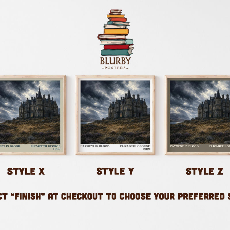 Payment in Blood literary print in frame leaning in hallway – mystery wall art