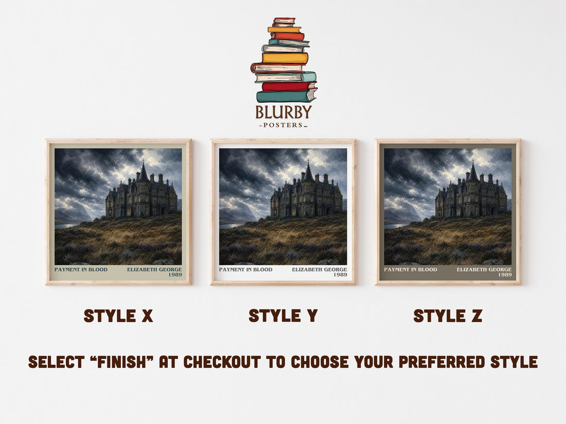 Payment in Blood literary print in frame leaning in hallway – mystery wall art (mockup)
