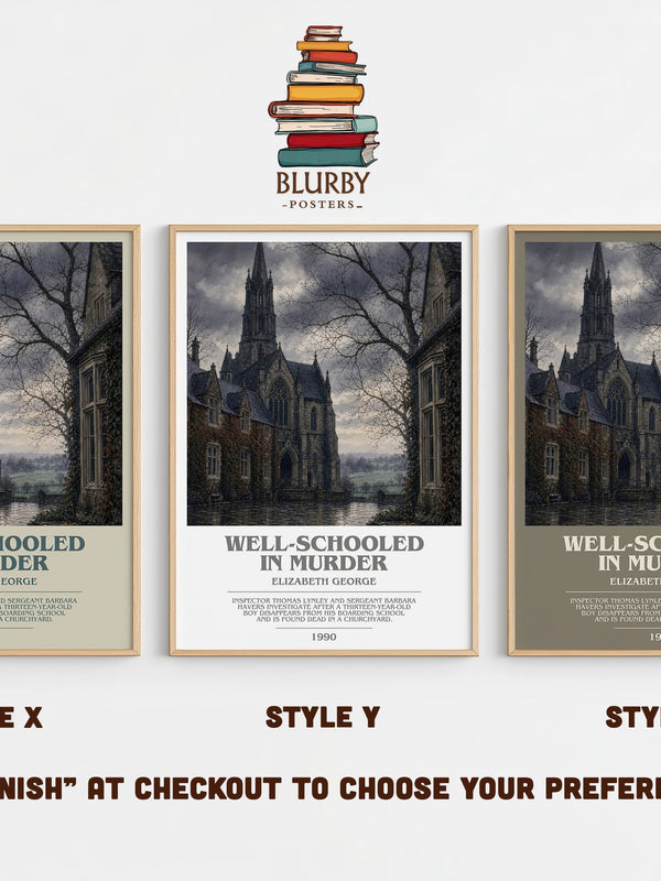 Well-Schooled in Murder bookish print in frame leaning in hallway – mystery wall art