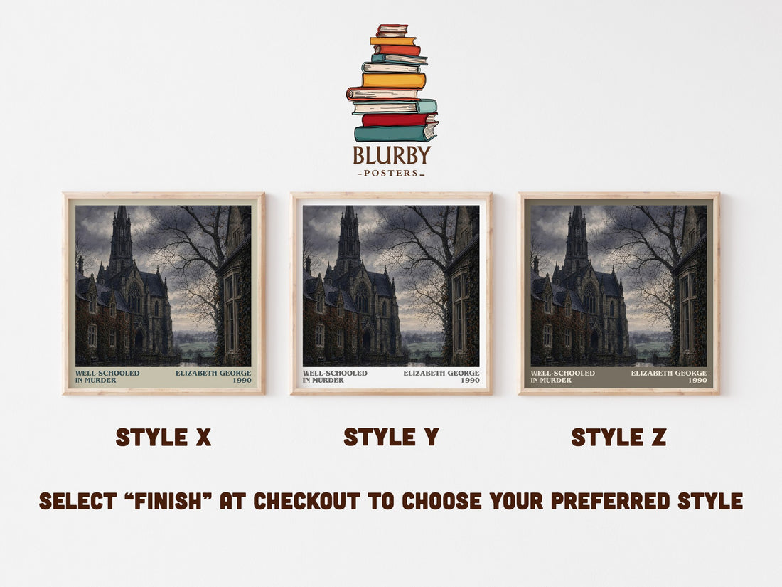 Well-Schooled in Murder literary print in frame leaning in hallway – mystery wall art (mockup)