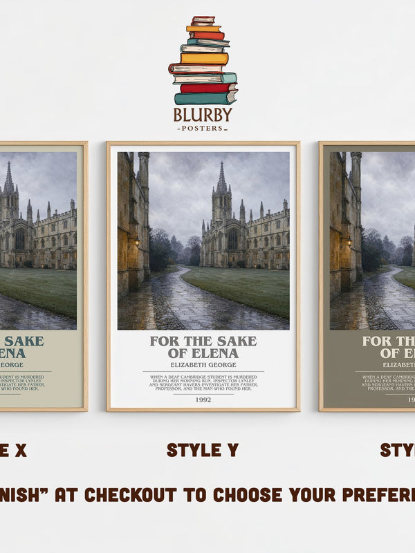 For the Sake of Elena bookish print in frame leaning in hallway – crime wall art