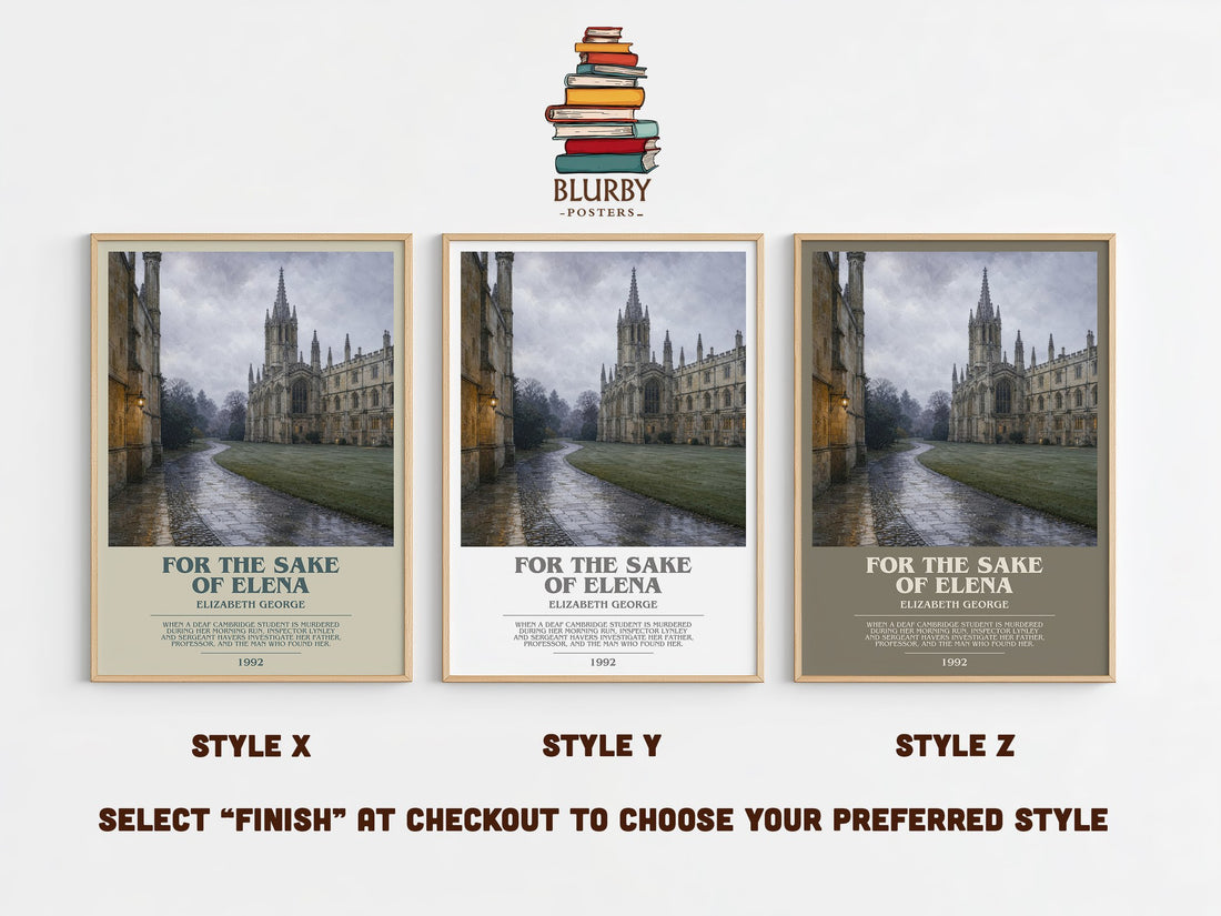 For the Sake of Elena bookish print in frame leaning in hallway – crime wall art (mockup)