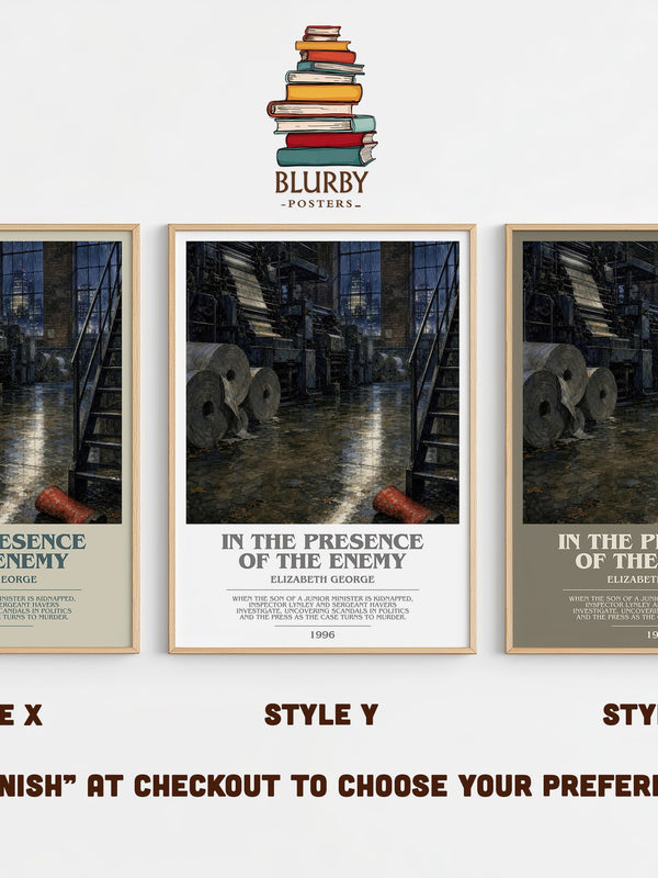 In the Presence of the Enemy bookish print in frame leaning in hallway – crime wall art