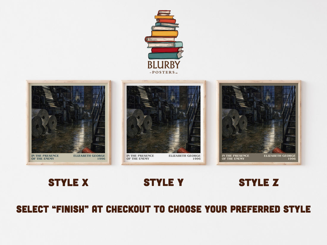In the Presence of the Enemy literary print in frame leaning in hallway – crime wall art (mockup)