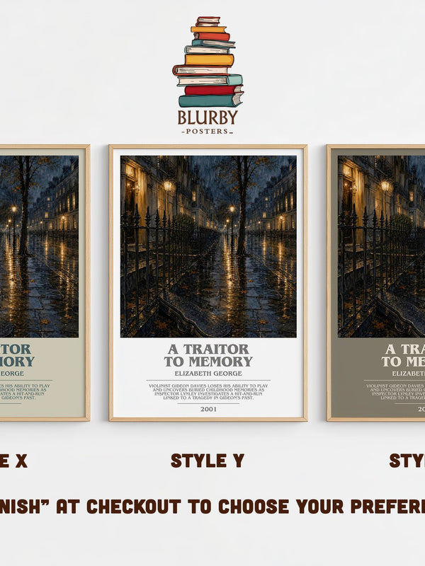 A Traitor to Memory bookish print in frame leaning in hallway – mystery wall art