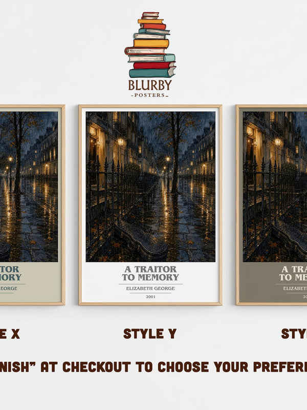 A Traitor to Memory book cover print in frame leaning in hallway – mystery wall art