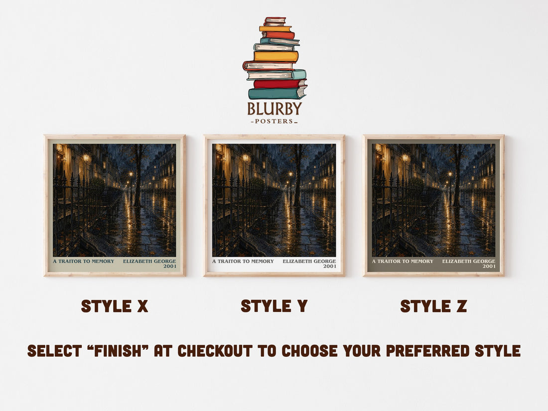 A Traitor to Memory literary print in frame leaning in hallway – mystery wall art (mockup)
