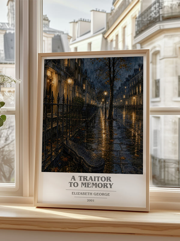 A Traitor to Memory book cover poster colour and style options – Elizabeth George book art