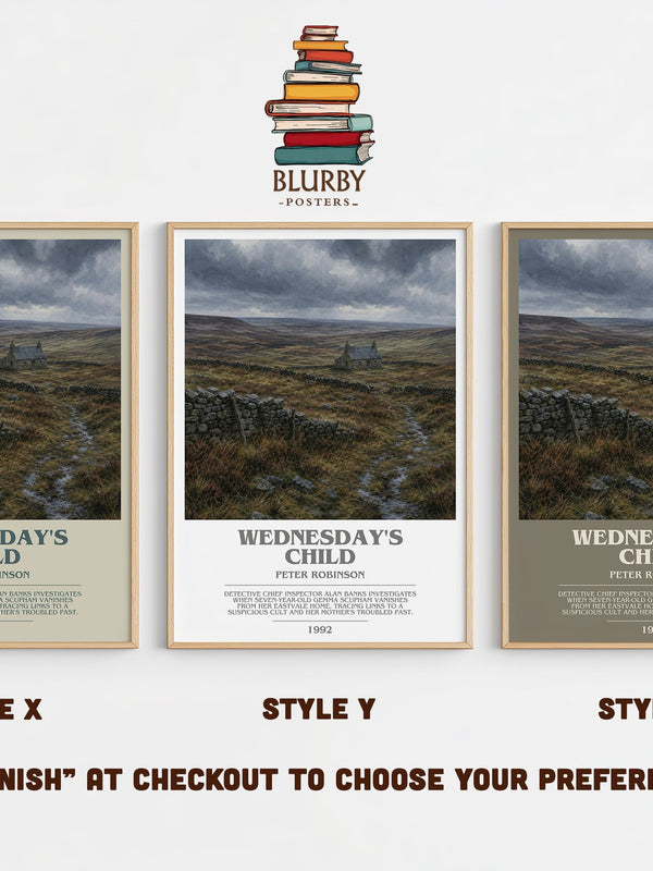 Wednesday's Child bookish print in frame leaning in hallway – crime wall art