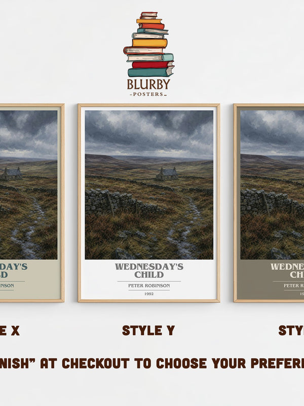 Wednesday's Child book cover print in frame leaning in hallway – crime wall art