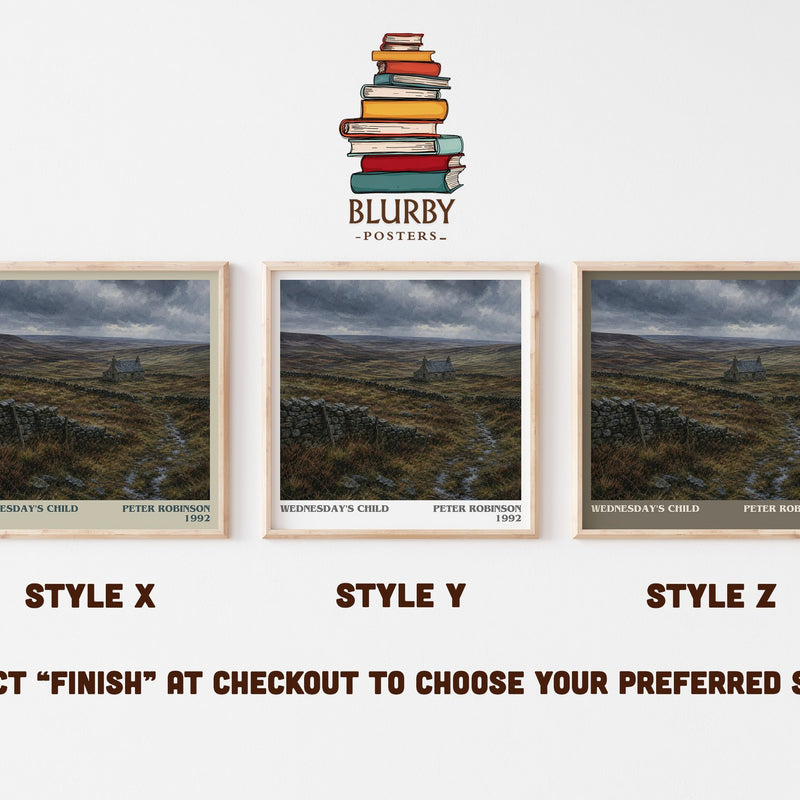 Wednesday's Child literary print in frame leaning in hallway – crime wall art
