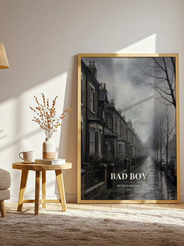 Bad Boy watercolour print in frame leaning in hallway – memoir wall art