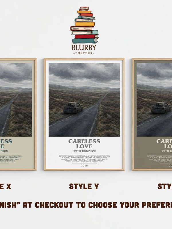 Careless Love bookish print in frame leaning in hallway – crime wall art