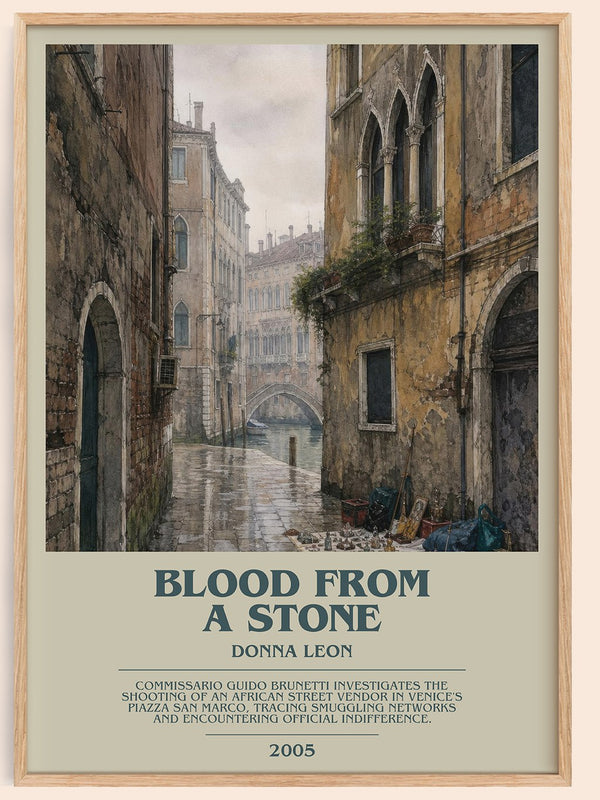 Blood from a Stone bookish book poster by Donna Leon – framed literary art print
