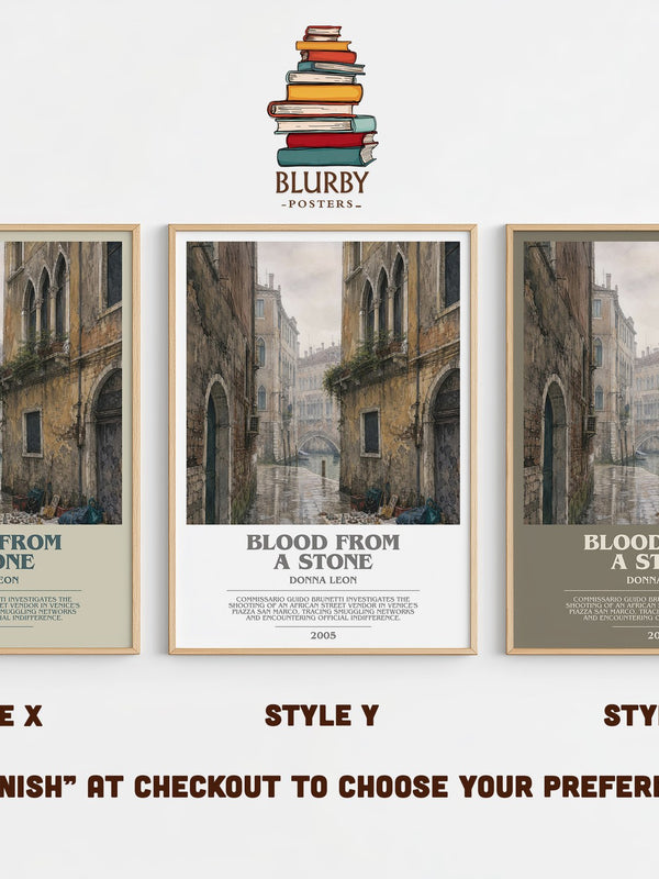 Blood from a Stone bookish print in frame leaning in hallway – mystery wall art