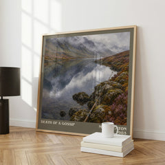 Death of a Gossip literary print framed by window – literary home decor