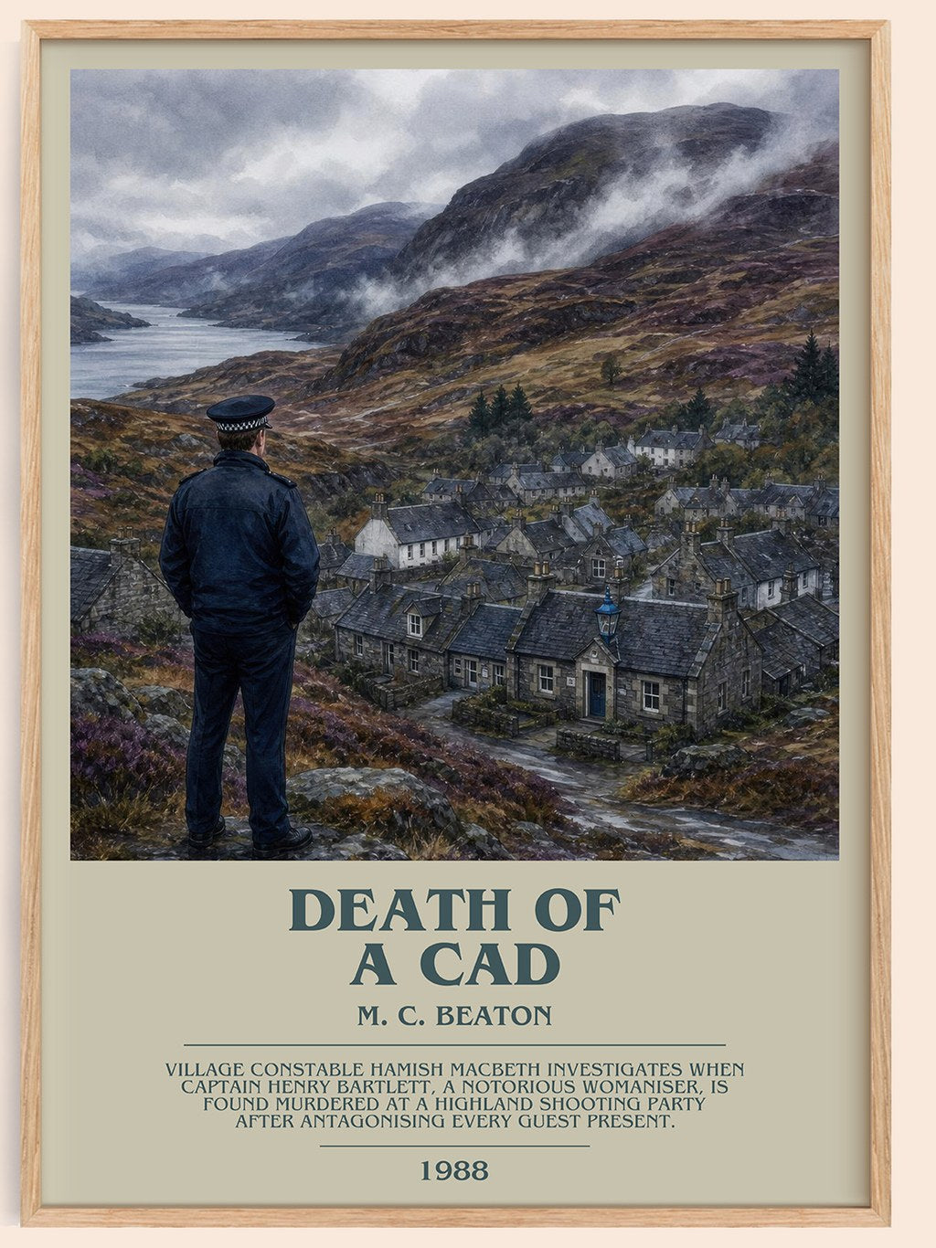 Death of a Cad bookish book poster by M. C. Beaton – framed literary art print