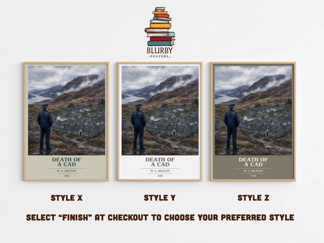 Death of a Cad book cover print in frame leaning in hallway – mystery wall art (mockup)