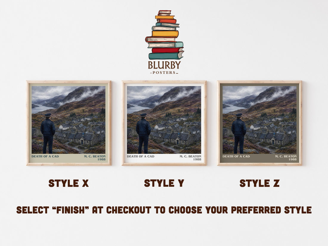 Death of a Cad literary print in frame leaning in hallway – mystery wall art (mockup)