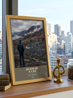Death of a Cad book cover print framed by window – literary home decor