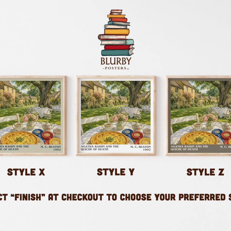 Agatha Raisin and the Quiche of Death literary print in frame leaning in hallway – mystery wall art