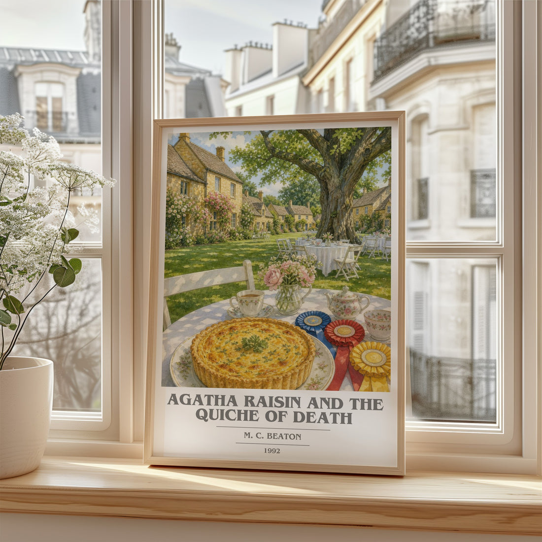 Agatha Raisin and the Quiche of Death book cover poster colour and style options – M. C. Beaton book art