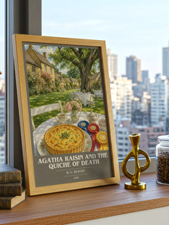 Agatha Raisin and the Quiche of Death book cover print framed by window – literary home decor