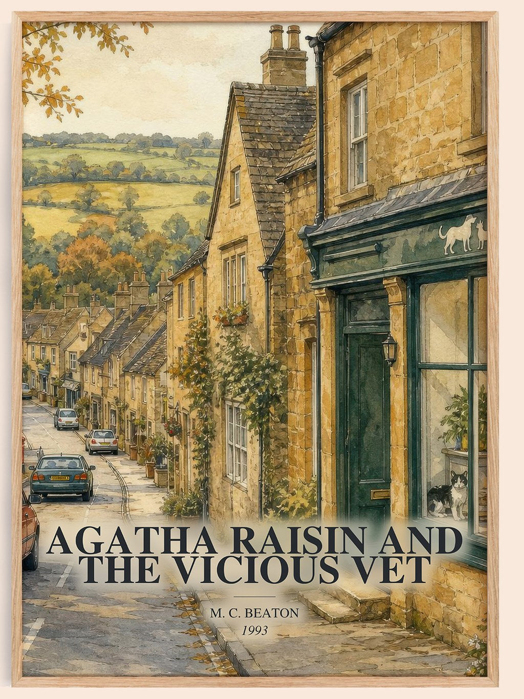 Agatha Raisin and the Vicious Vet watercolour book poster by M. C. Beaton – framed literary art print