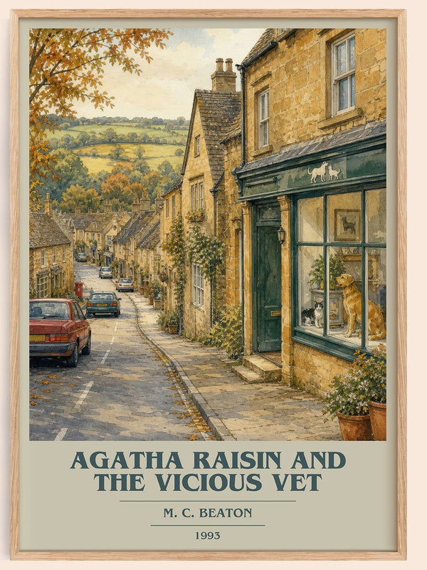 Agatha Raisin and the Vicious Vet book cover book poster by M. C. Beaton – framed literary art print