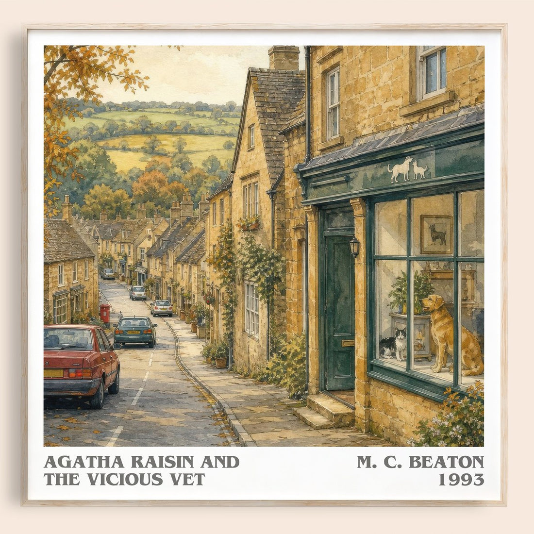 Agatha Raisin and the Vicious Vet literary book poster by M. C. Beaton – framed literary art print