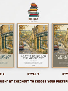 Agatha Raisin and the Vicious Vet bookish print in frame leaning in hallway – mystery wall art