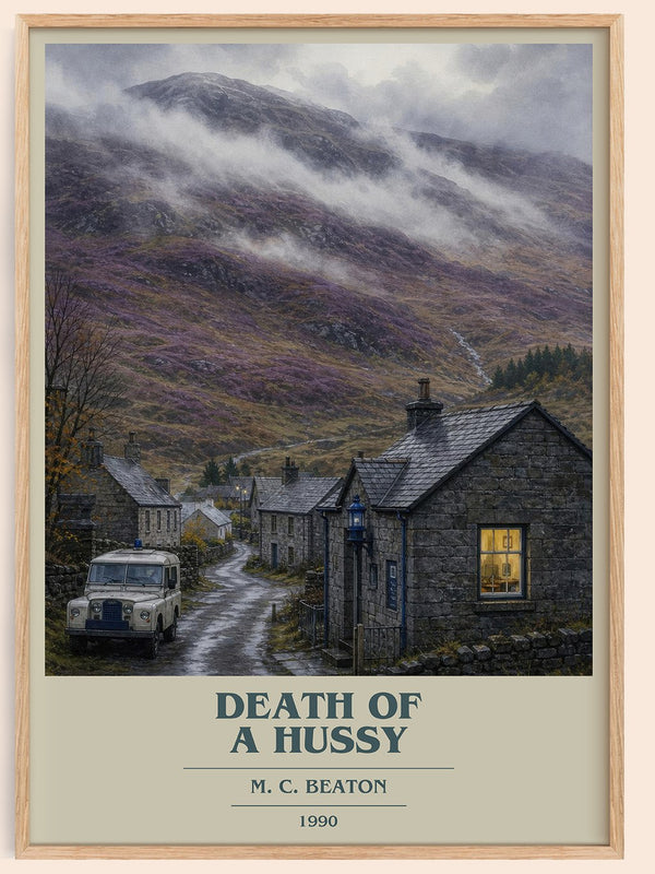 Death of a Hussy book cover book poster by M. C. Beaton – framed literary art print