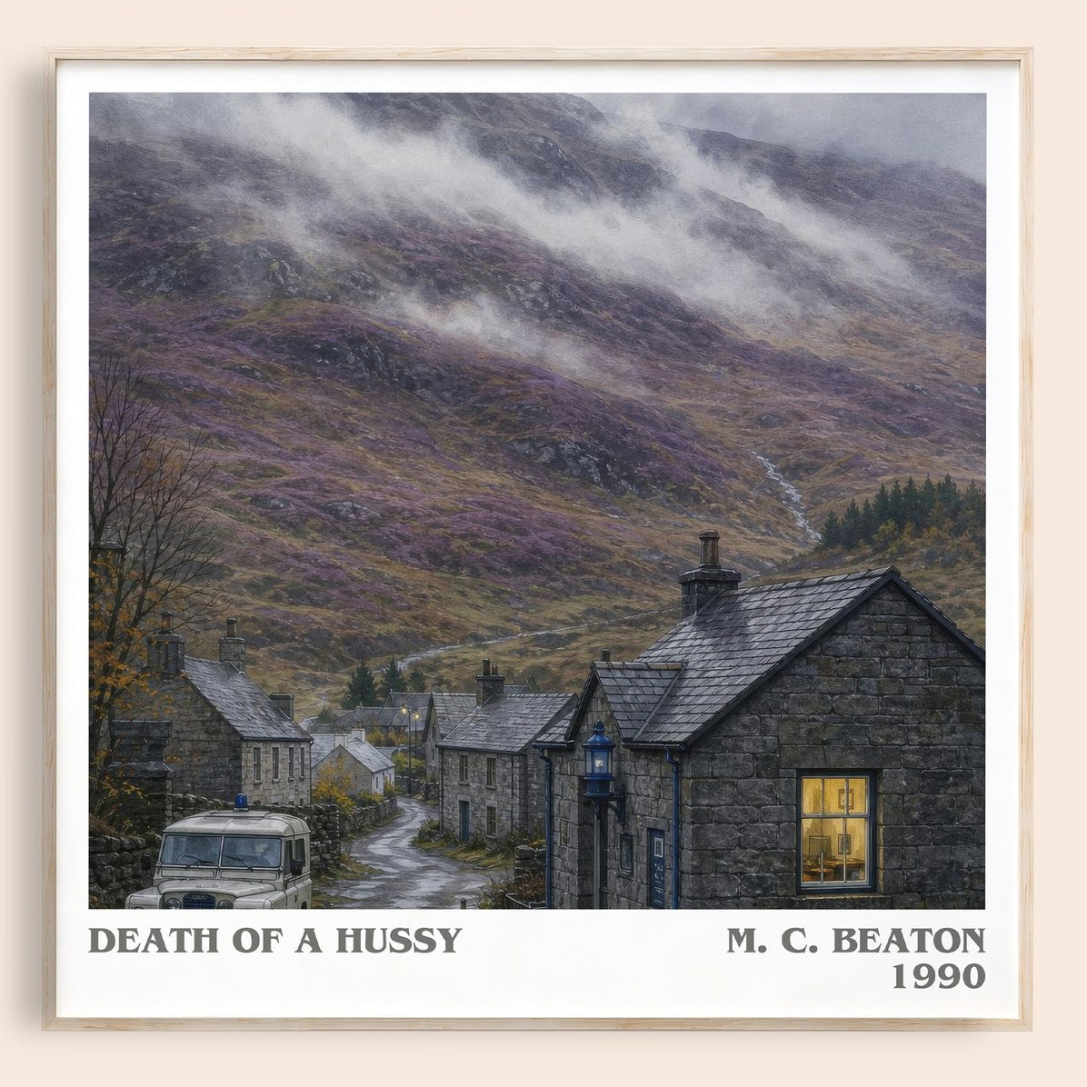Death of a Hussy literary book poster by M. C. Beaton – framed literary art print