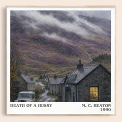 Death of a Hussy literary book poster by M. C. Beaton – framed literary art print