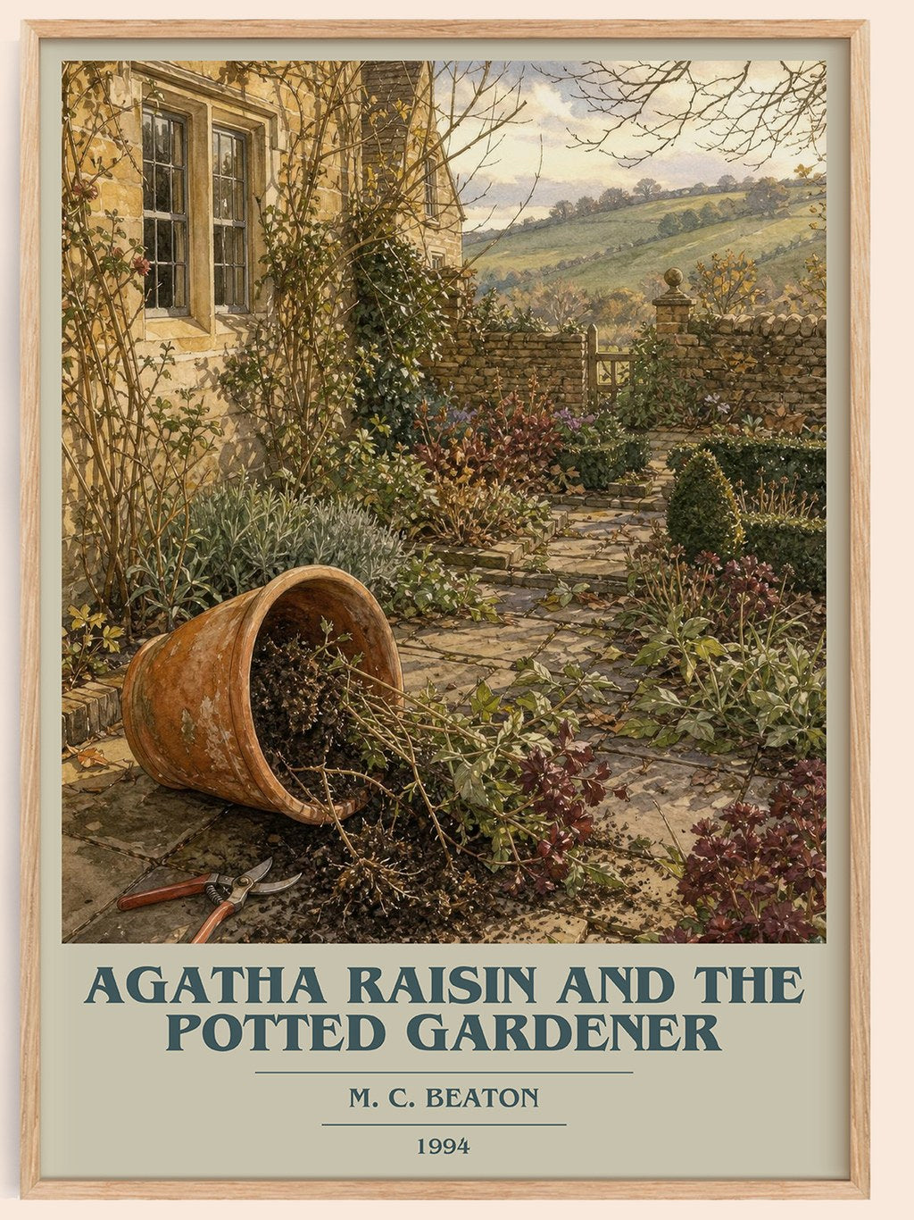 Agatha Raisin and the Potted Gardener book cover book poster by M. C. Beaton – framed literary art print