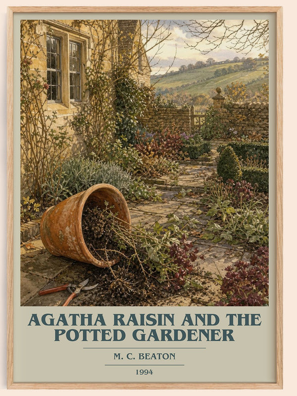 Agatha Raisin and the Potted Gardener book cover book poster by M. C. Beaton – framed literary art print