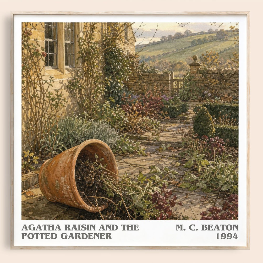 Agatha Raisin and the Potted Gardener literary book poster by M. C. Beaton – framed literary art print