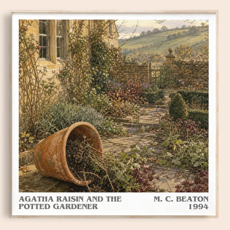 Agatha Raisin and the Potted Gardener literary book poster by M. C. Beaton – framed literary art print