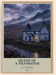 Death of a Prankster book cover book poster by M. C. Beaton – framed literary art print
