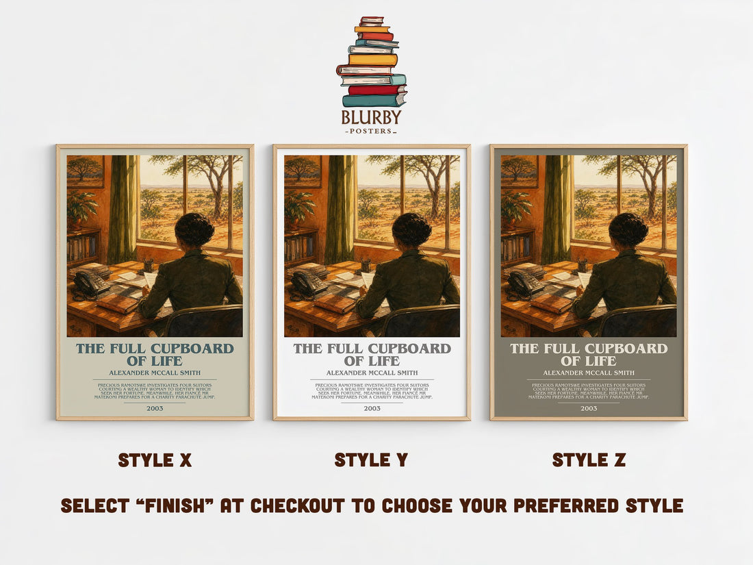 The Full Cupboard of Life bookish print in frame leaning in hallway – mystery wall art (mockup)