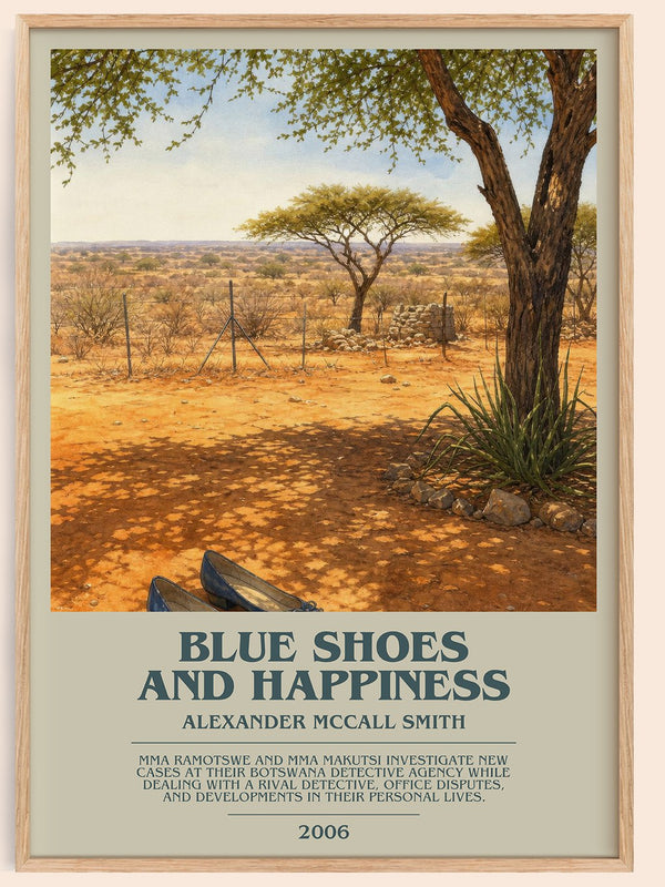 Blue Shoes and Happiness bookish book poster by Alexander McCall Smith – framed literary art print