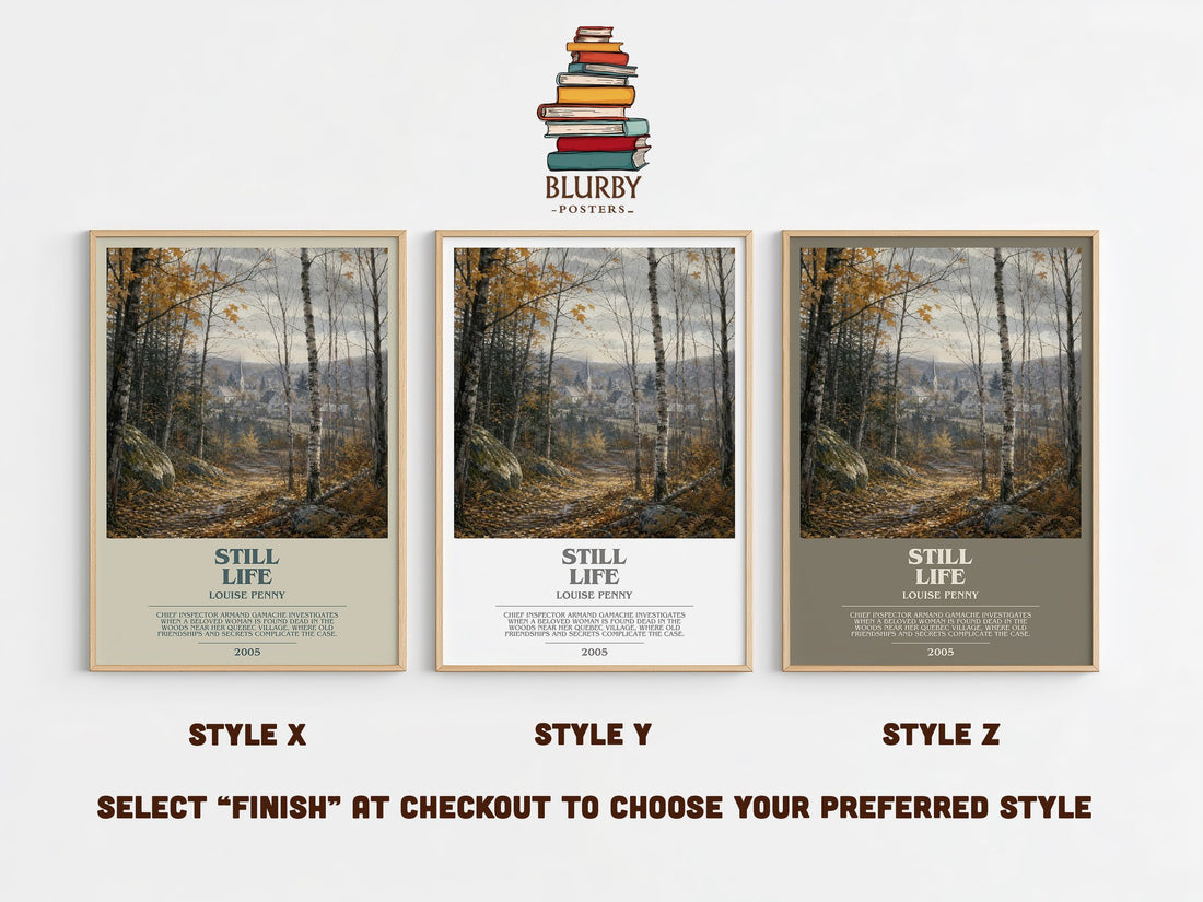 Still Life bookish print in frame leaning in hallway – mystery wall art (mockup)
