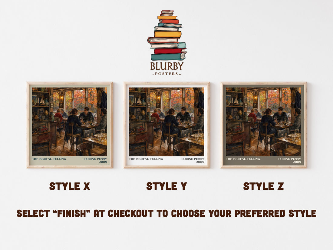 The Brutal Telling literary print in frame leaning in hallway – mystery wall art (mockup)