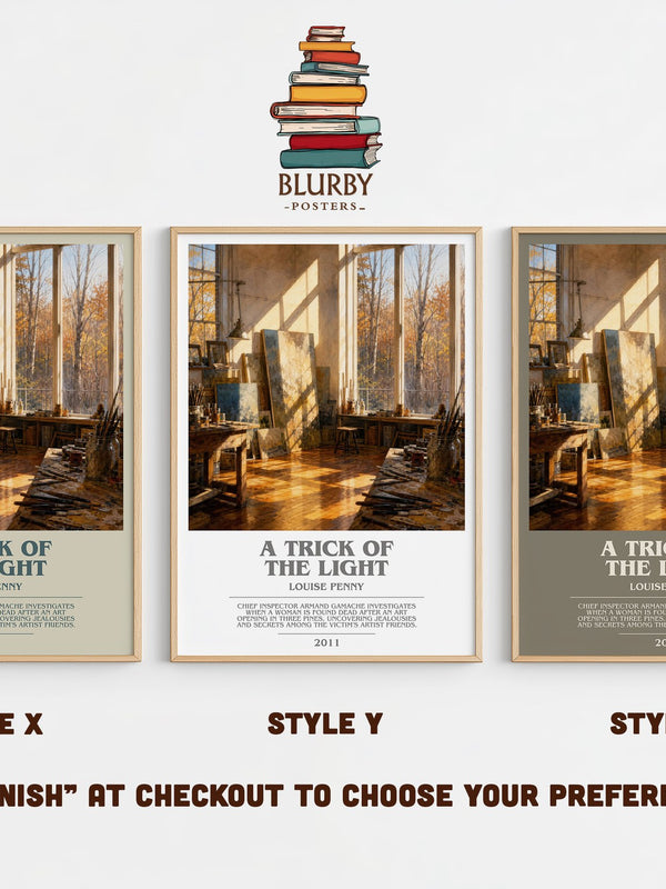 A Trick of the Light bookish print in frame leaning in hallway – mystery wall art