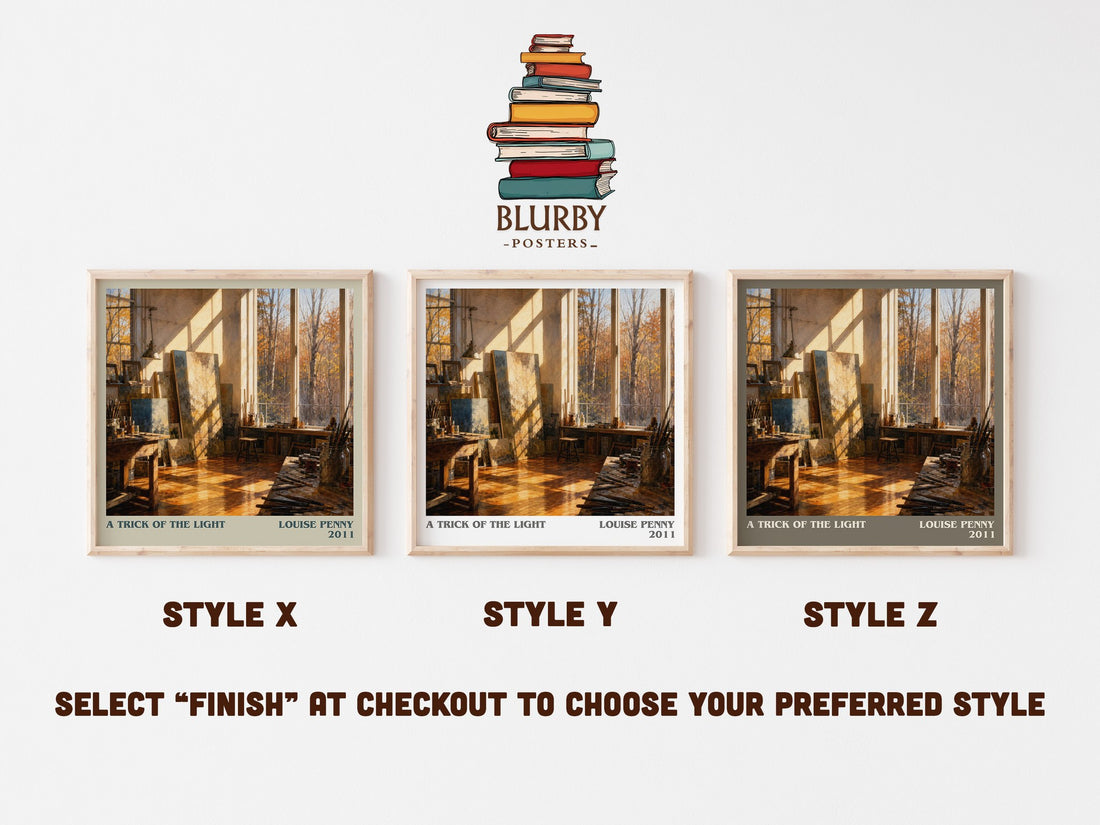 A Trick of the Light literary print in frame leaning in hallway – mystery wall art (mockup)