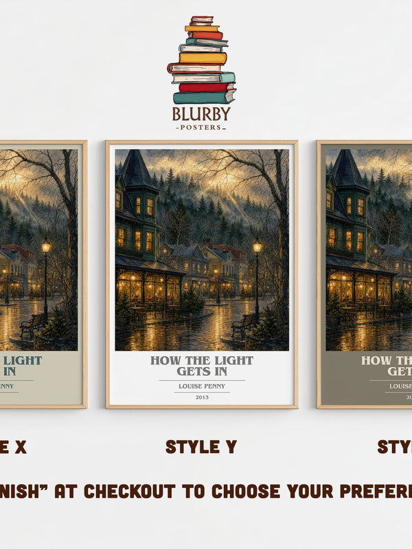 How the Light Gets In book cover print in frame leaning in hallway – mystery wall art