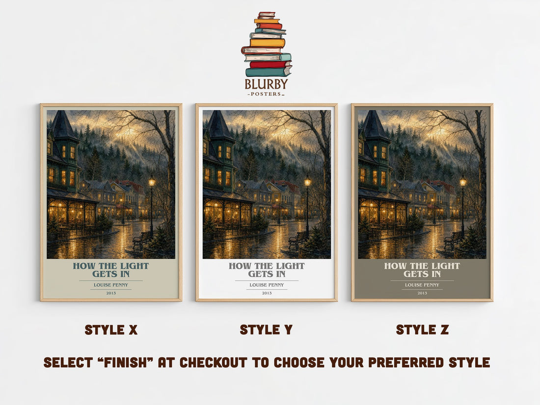 How the Light Gets In book cover print in frame leaning in hallway – mystery wall art (mockup)